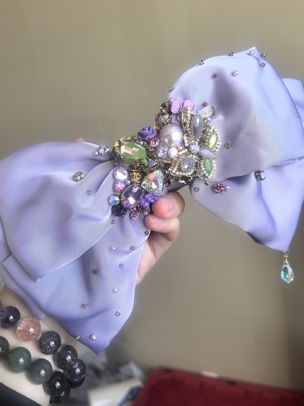Embellished Lilac Crystal Bow Hair Clip